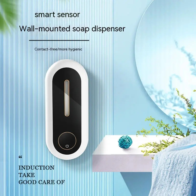 Automatic Wall-mounted Touchless Soap Dispenser on the blue wall 