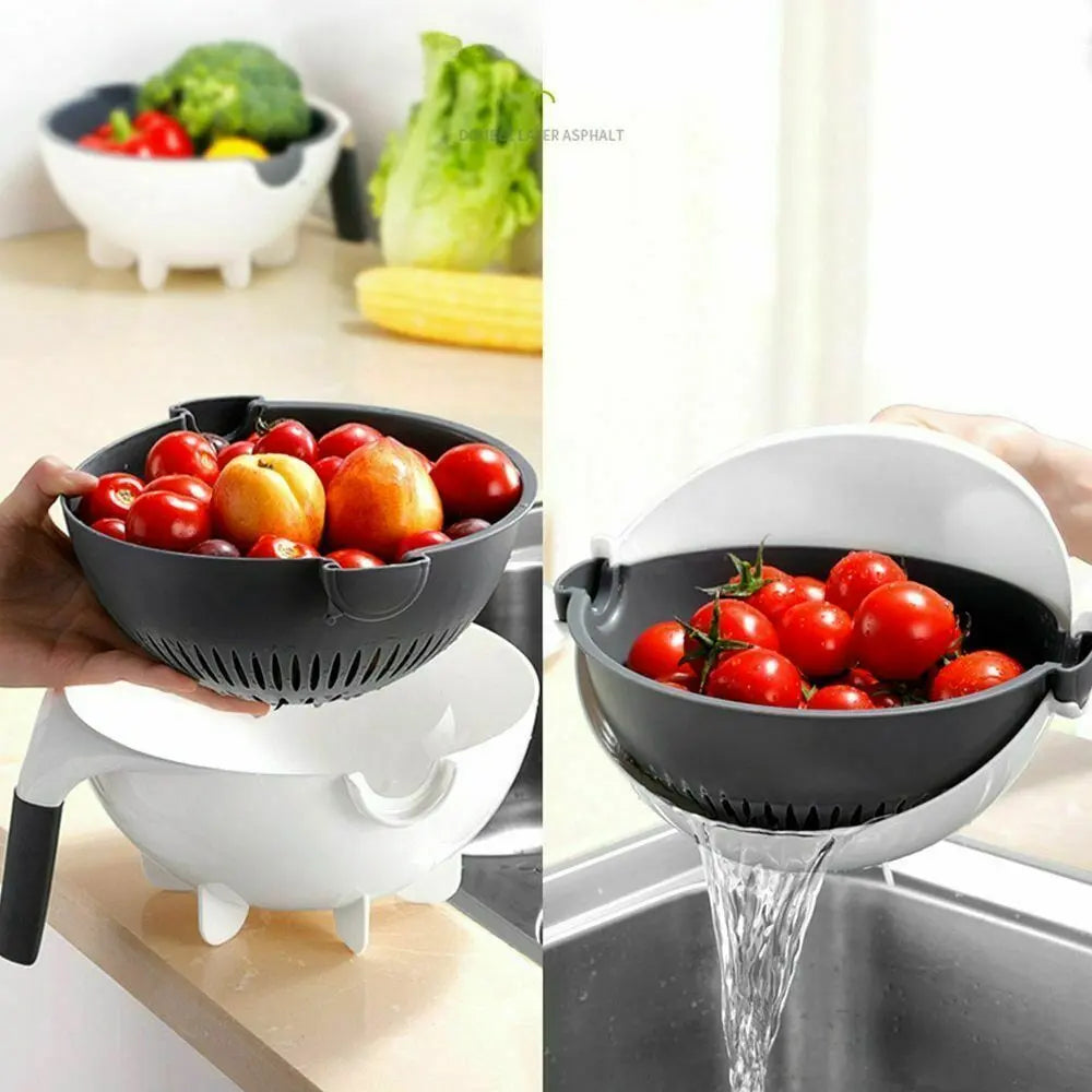 9 in 1 Multifunctional Vegetable Cutter With Drain Basket | draining apples and tomatoes 