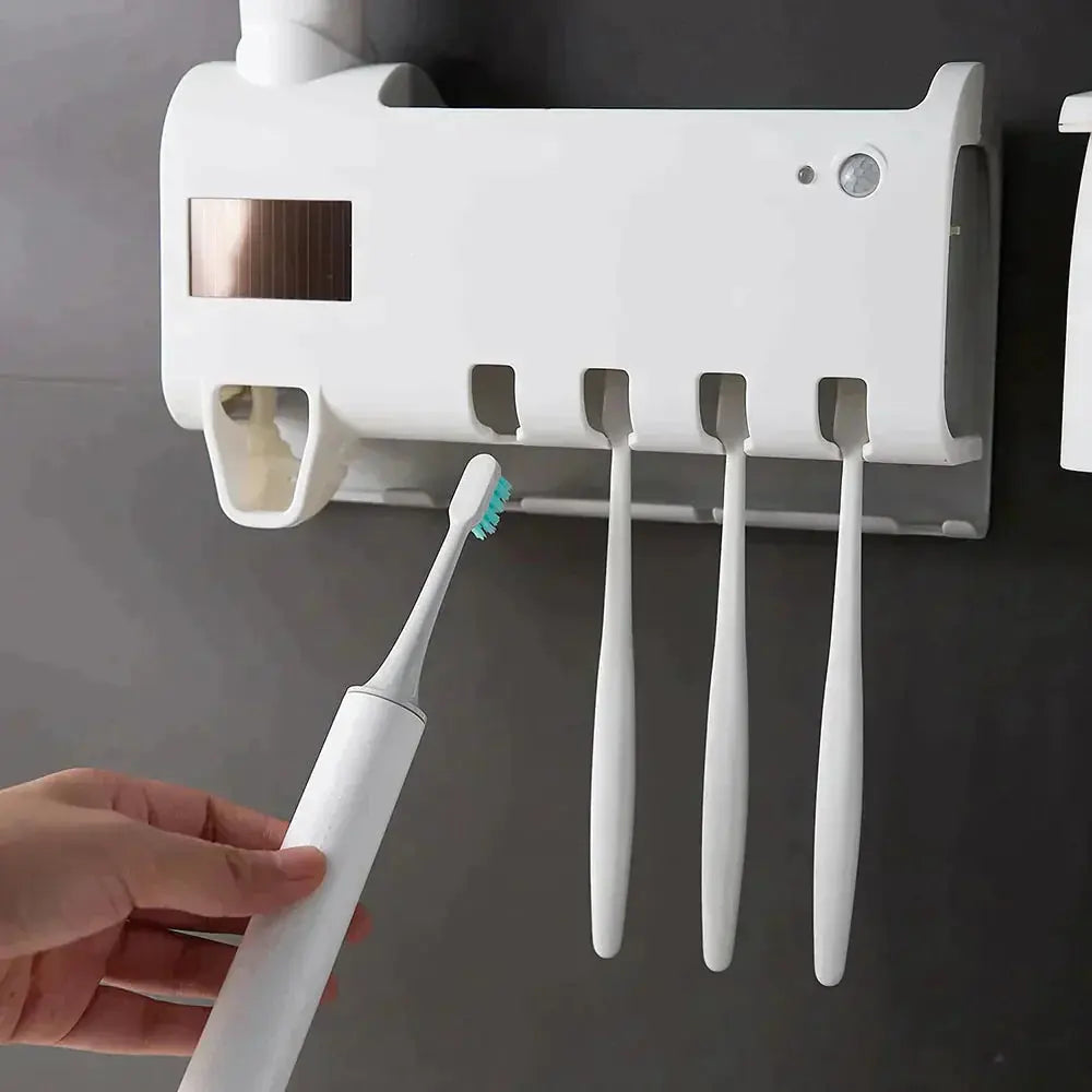 Solar Toothbrush Dispenser Holder | putting the toothbrush in the dispenser holder