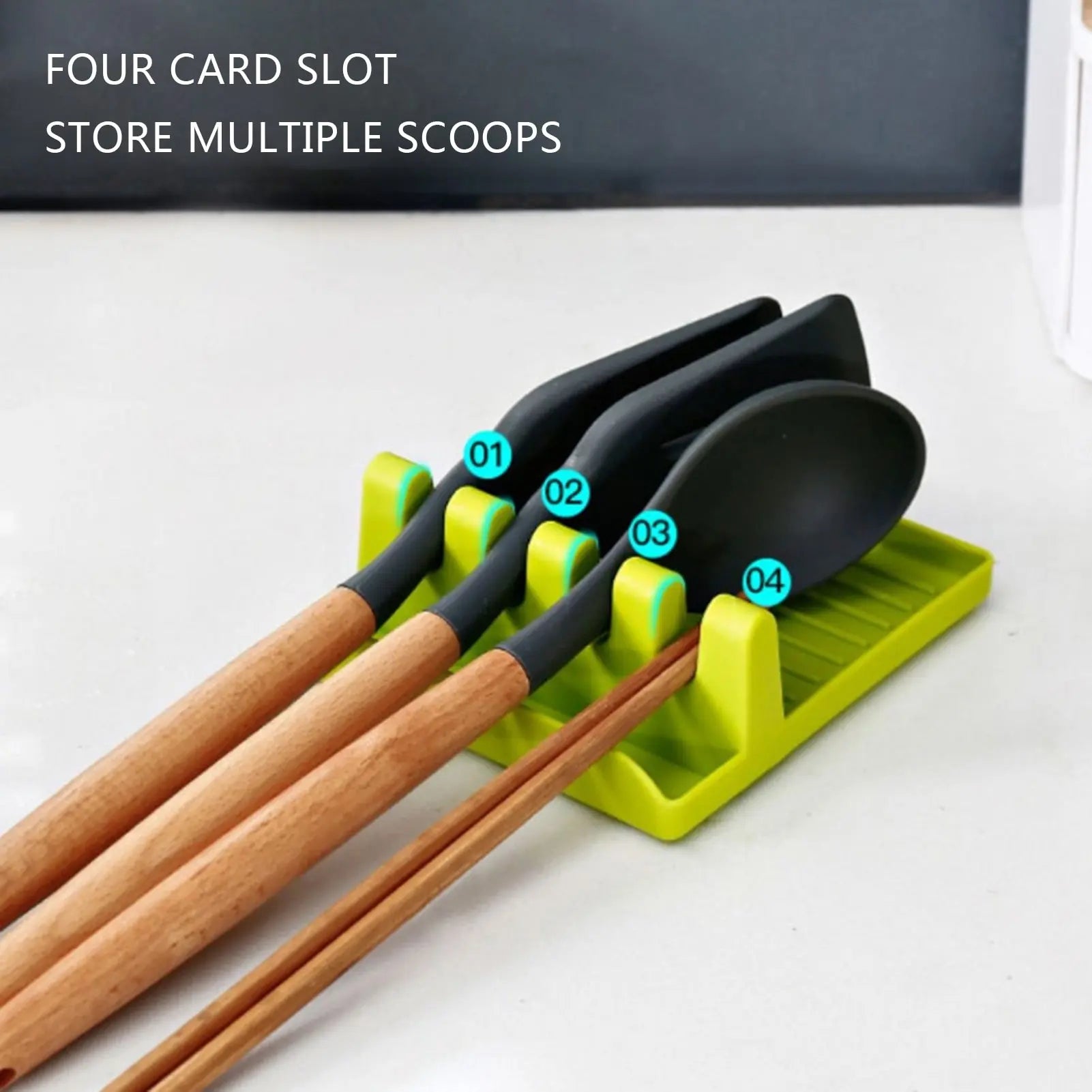 Spoon Rest with Lid Holder | 4 scoops resting in the slots 