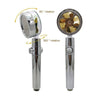 360° Rotating Shower Head, front of gold shower head and side