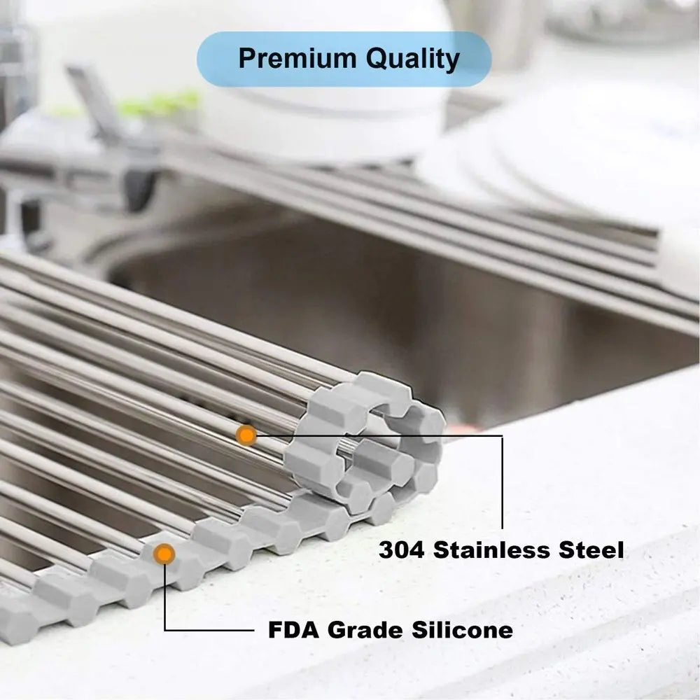 Roll-Up Dish Drying Rack Mazallz | premium quality stainless steel and FDA grade silicone