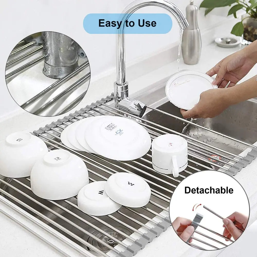 Roll-Up Dish Drying Rack Mazallz | drying plates, bowls and a mug